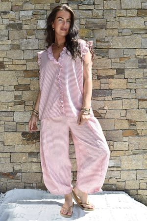 Arbi Gingham Y Blouse Indian Pink